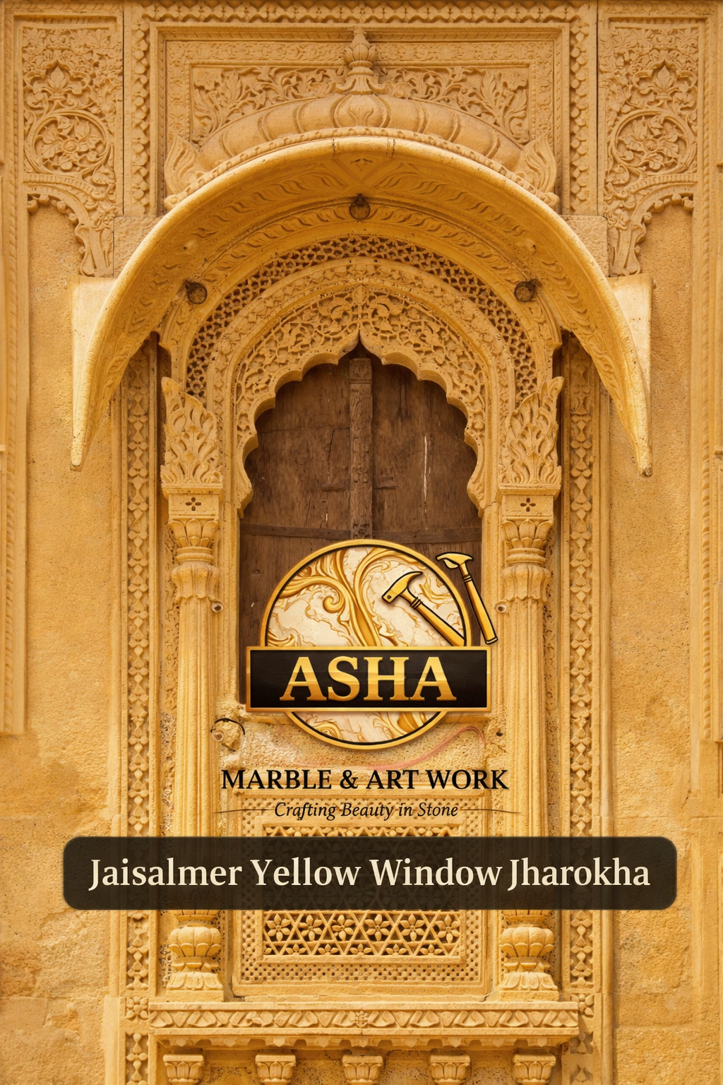 Jaisalmer Yellow Sandstone/Marble Window Hetitage Jharokha