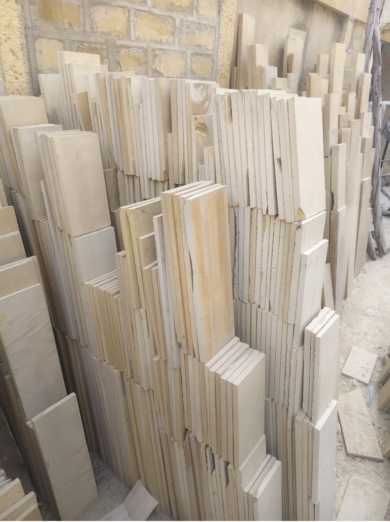 Unpolished Jaisalmer Yellow Moolsagar Marble Tile/Cut Piece 18mm (Khandupa/Mundri/Sipla)